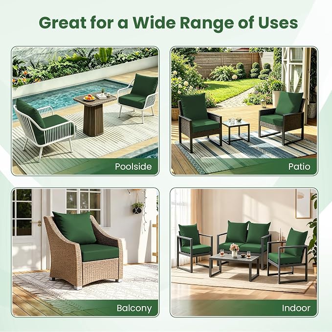 Patio Cushions for Outdoor Furniture, 24x24 Outdoor Couch Cushions, Waterproof & Fade-Resistant Patio Chair Cushions with Removable Cover, Replacement Outdoor Deep Seat Cushion, Forest Green(Set of 4)