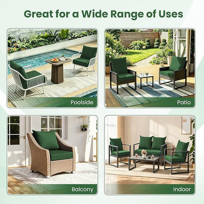 Patio Cushions for Outdoor Furniture, 24x24 Outdoor Couch Cushions, Waterproof & Fade-Resistant Patio Chair Cushions with Removable Cover, Replacement Outdoor Deep Seat Cushion, Forest Green(Set of 4)