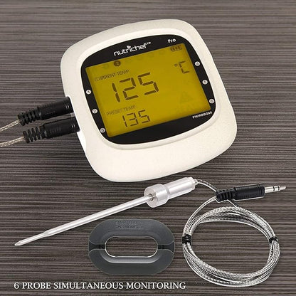 NutriChef Wireless Bluetooth BBQ Digital Thermometer - Upgraded Stainless Smart Dual Grill Probes w/ Remote Alert, Safe to Use in Outdoor Barbecue Meat Smoker, Works w/ iOS Android Phone - NutriChef