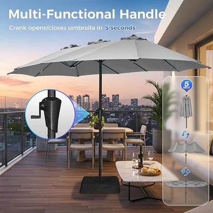 SUPERJARE 13FT Outdoor Patio Umbrella with Base Included, Double Sided Pool Umbrellas with Fade Resistant Canopy, Large Table Umbrella for Deck, Market, Backyard - Gray