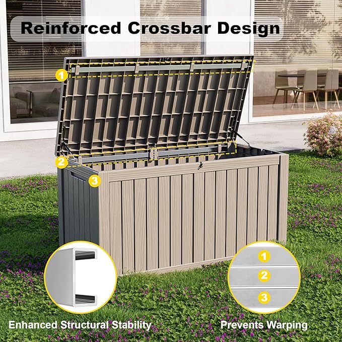 ROJIK 180 Gallon Waterproof Outdoor Deck Storage Box, Lockable Resin Patio Storage Bin with Lid for Garden Tools, Patio Cushions & Outdoor Accessories(Grey)