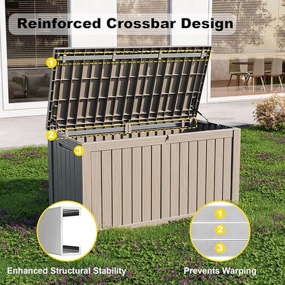 ROJIK 180 Gallon Waterproof Outdoor Deck Storage Box, Lockable Resin Patio Storage Bin with Lid for Garden Tools, Patio Cushions & Outdoor Accessories(Grey)