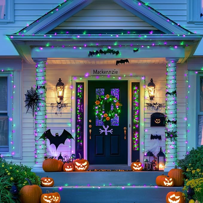 JMEXSUSS 400 LED Purple and Green Halloween Lights | 132ft Remote Control Halloween String Lights Plug in, Christmas Lights Indoor Outdoor for Yard Tree Porch Halloween Decor