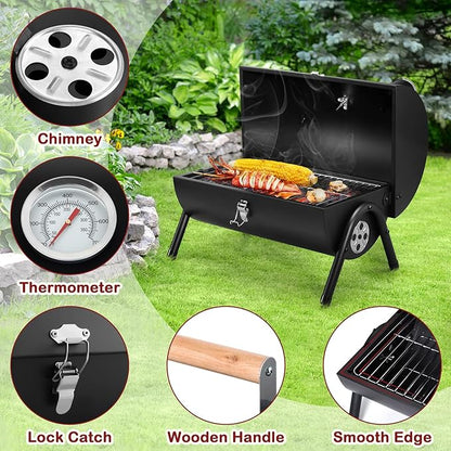Portable Grill Charcoal with Charcoal Chimney Starter, Leonyo Small BBQ Charcoal Grill for Tabletop and BBQ Chimney Starter, Perfect for Charcoal Grill and BBQ, Sturdy and Easy to Use BBQ Grill Tool