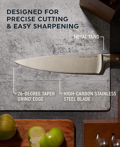 Chicago Cutlery Racine 12-PC Kitchen Knife Wood Block Set, Stainless Steel Knife Block Set, Steak Knives, Serrated, Chef, Utility, and Paring Knife, Removable Steak Knife Block, Walnut Handle