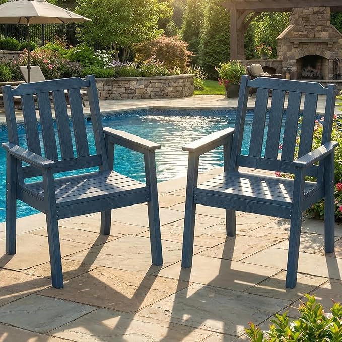 Garvee Outdoor Patio Dining Chairs Set of 2, Outdoor HDPE Garden Dining Chairs, Sturdy Frame, Waterproof, All-Weather for Backyard, Poolside, Porch, Deck, Navy Blue