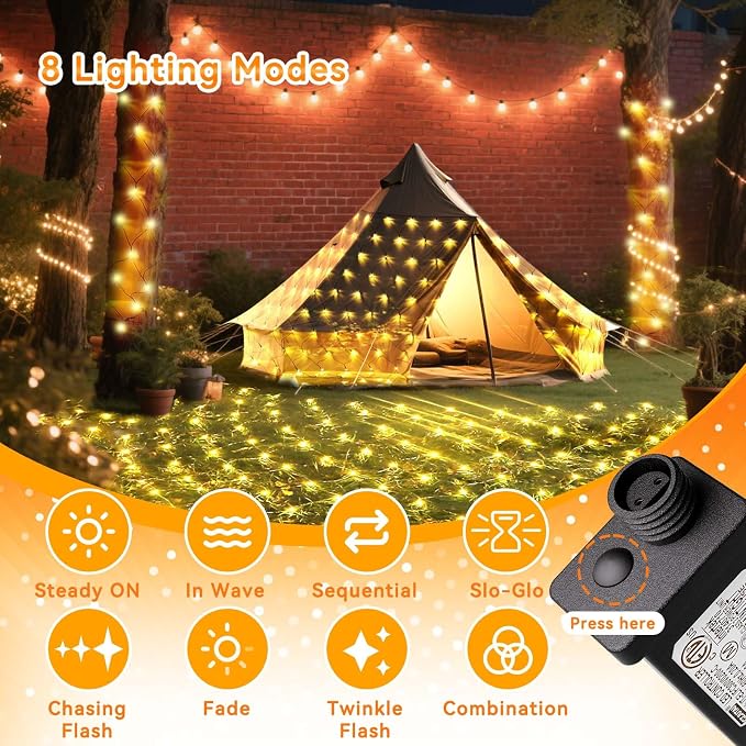 LitHome 14.8FT x 5FT Christmas Net Lights Outdoor Mesh Lights Connectable | 8 Modes 300 LED Warm White Net Light Green Wire, Waterproof Giant Christmas Mesh Light for Bushes Garden Yard Party Decor