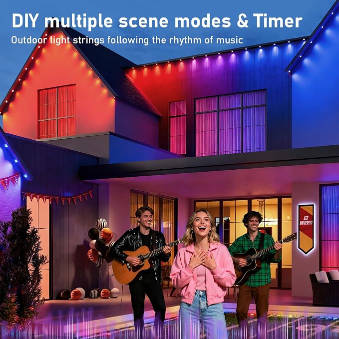 AHAWILL 100FT Christmas Permanent Outdoor Lights, IP67 Eaves Lights | Waterproof Outdoor Christmas Strings for House with Remote & APP