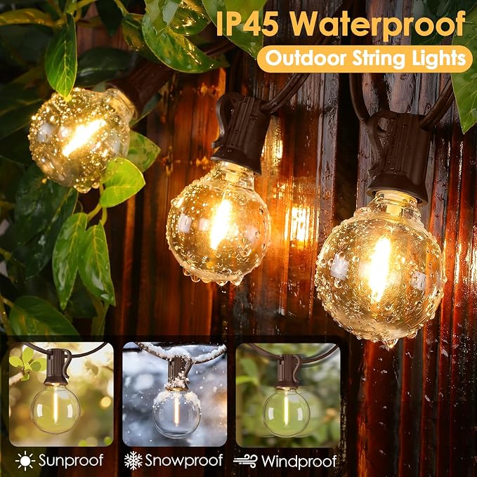 Mlambert 25FT G40 LED Outdoor String Lights, Plug-in Waterproof Patio Lights with 10 LED Bulbs (1 Spare), Porch Lights for Backyard Party Decor, Brown