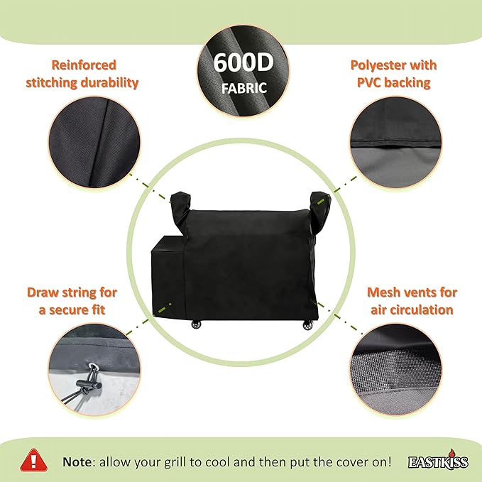 Grill Cover for Recteq DualFire 1200 & Rec Tec 1200 Wood Pellet Grill - Heavy Duty Waterproof Fade Resistant Pellet Grill Cover with Locking Drawstring for Rectec Dual Fire 1200 Grill Accessories