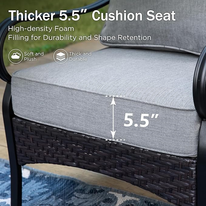 PHI VILLA Wicker & Metal Outdoor 2-Seat Patio Couch,Patio Sofa Loveseat with Deep Seating for Front Porch, Deck, Balcony, Backyard, Sunroom,Grey