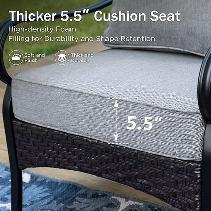 PHI VILLA Wicker & Metal Outdoor 2-Seat Patio Couch,Patio Sofa Loveseat with Deep Seating for Front Porch, Deck, Balcony, Backyard, Sunroom,Grey