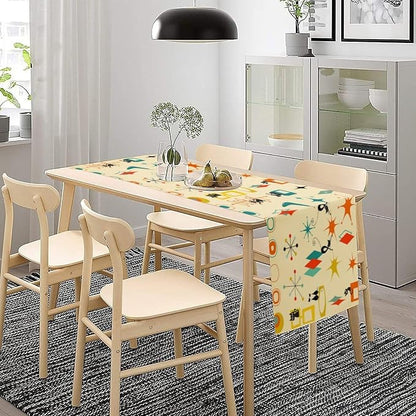 Mid Century Cat Table Runner, Retro Atomic Starburst Vintage Stars 50 60s Abstract Geometric Space Dinner Runner Table Decoration for Home Kitchen Dining 13"x36"