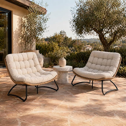 Outdoor Loveseat 2-Seat Wicker Rattan Boho Patio Sofa Beige 2PC | 53"x36"x30", 13" seat height. 4" thick cushions, 1000lb cap. All-weather PE rattan, rust-proof frame. Beige, 2PC.