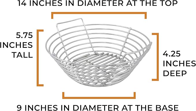 Kick Ash Basket Stainless Steel Charcoal Ash Basket, Fits Big Green Egg Grill, Large - Designed in Wisconsin