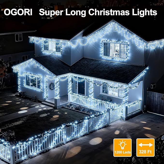 OGORI 328FT 1200LED Fairy Lights Outdoor, Cool White Fairy String Lights 8 Modes Remote & Timer, IP67 Waterproof Fairy Tree Lights for Bedroom, Wedding, DIY, Centerpiece, Christmas Decorations