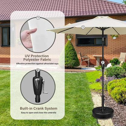 YSSOA 9' Patio Umbrella Outdoor Table Market Yard Umbrella with 8 Sturdy Ribs, Beige