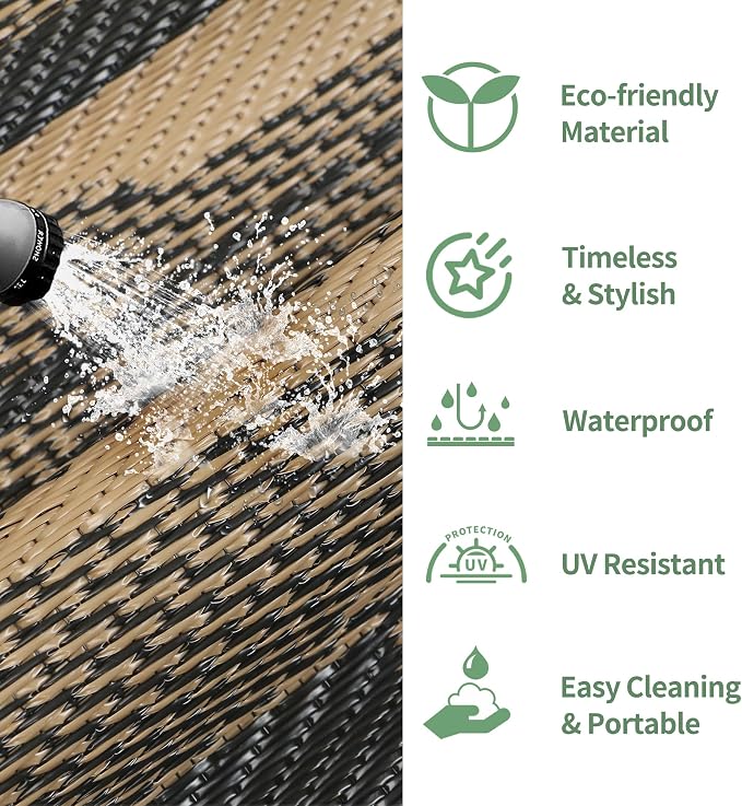 GENIMO Outdoor Rug, Waterproof Plastic Rugs for Patio, 6'x9' Walnut Brown | Outside Larger Modern Carpet Mat for Porch Decor, Deck, Balcony, Camping, RV, Backyard, Picnic, Beach, Reversible, Foldable
