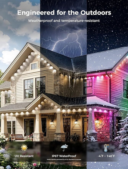CDN Eaves Permanent Outdoor Lights, 200FT RGB+IC Outdoor Decor Light with 111+ Scene Modes, 90 LED Lights, Smart APP & Remote Control, Waterproof Permanent Light for Daily Holiday Decorations