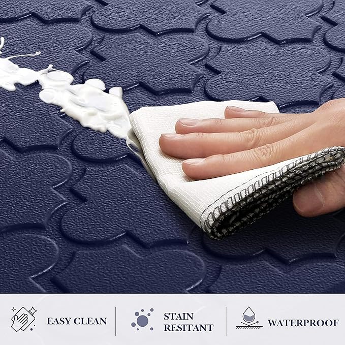 Kitchen Mat [2 PCS] Cushioned Anti-Fatigue Floor Mat Water Resistant Non-Skid Kitchen Mats and Rugs Ergonomic Comfort Foam Kitchen Rugs Standing Mat for Floor Office Sink (Blue,20"x30"+20"x47")