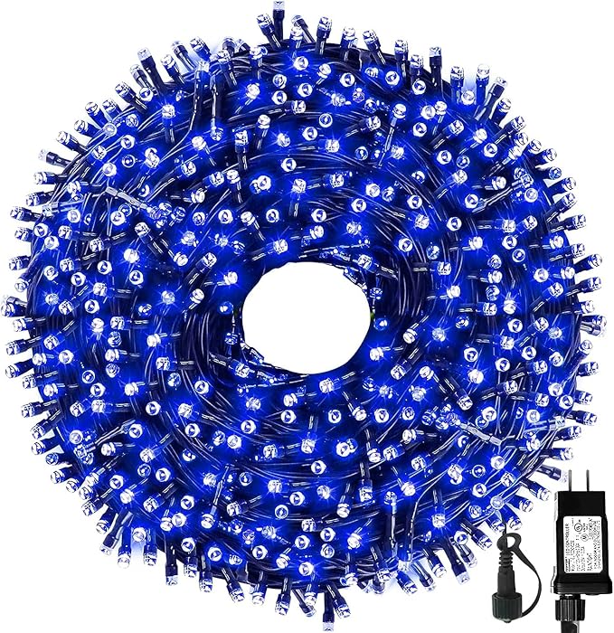 MZD8391 105FT 300LED Christmas Light Outdoor Indoor, Christmas Tree Lights | Blue, 100% UL Listed, Waterproof, 8 Light Mode, Timer & Memory, End To End Connect, Halloween String Lights Outdoor Indoor