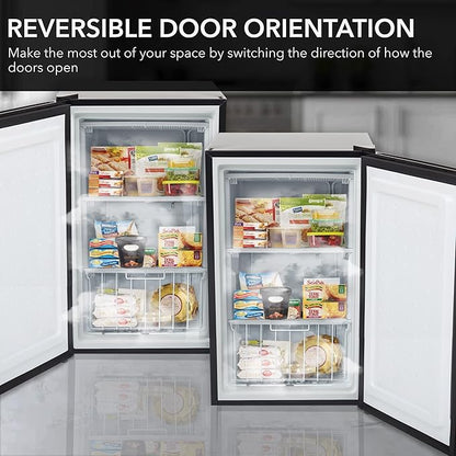 Whynter Upright Freezer with Lock, 3 Cu. Ft. Small Freezer Mini Freezer for Bedrooms, Dorms, Garages, Offices CUF-301SS, Stainless Steel, Energy Star