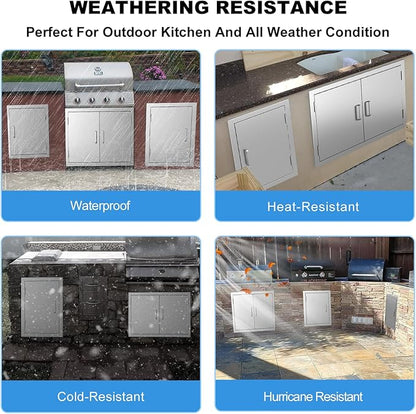 Outdoor Kitchen Door 17" W x 24" H-304 Stainless Steel Never Rust Cabinet Door-Double Layer-BBQ Access Doors-Weatherproof GrillDoor-Flush Mount BBQ Island Doors-MetalDoor for Outdoor Indoor Kitchen