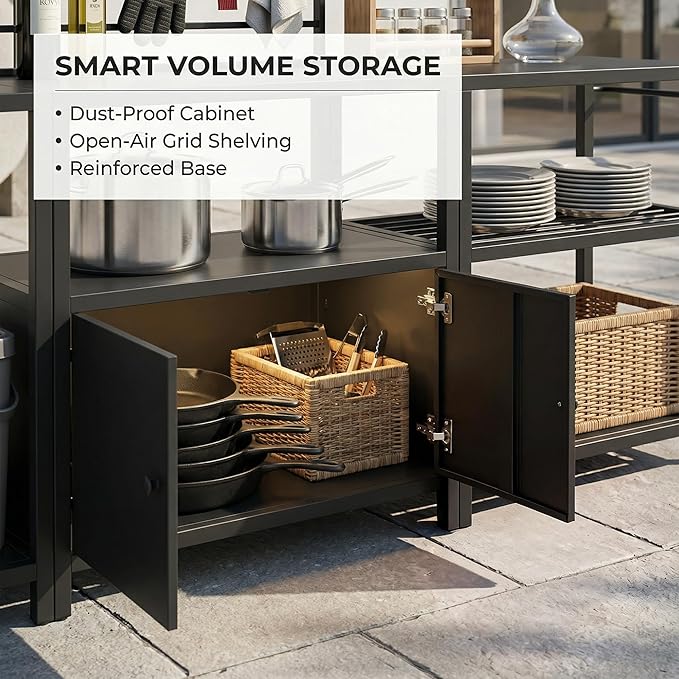 Vikiullf Aluminum Modular Outdoor Kitchen Island with Stainless Steel Sink, Movable Cart and Storage Cabinet, for Backyard BBQ, Porch Party (Black Corner)