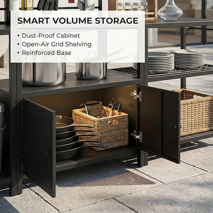 Vikiullf Aluminum Modular Outdoor Kitchen Island with Stainless Steel Sink, Movable Cart and Storage Cabinet, for Backyard BBQ, Porch Party (Black Corner)