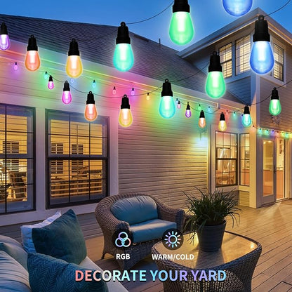 CAWWS Outdoor String Lights 75FT, Outdoor Lights for Patio with 30 Dimmable RGBW LED Bulbs, IP66 Waterproof Shatterproof, with APP Control & Remote, 24V Adapter Color Change,for Backyard Décor