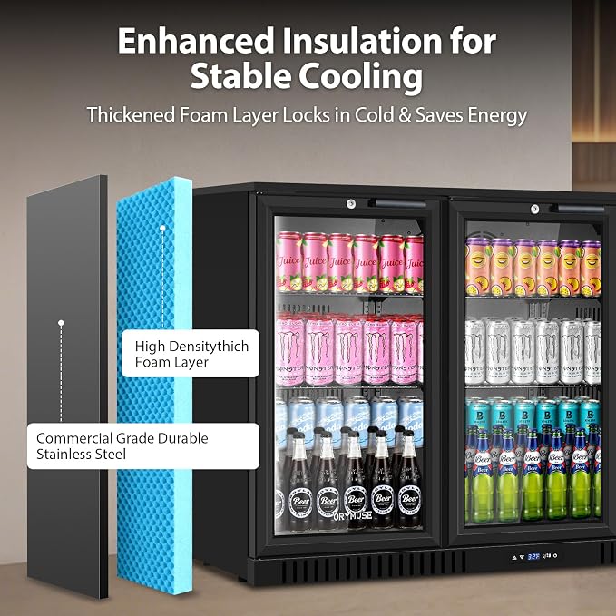 ORYMUSE 53" Commercial Back Bar Cooler with 3 Glass Doors, 11.2 Cu.Ft Under Counter Beverage Refrigerator, Built-in or Freestanding Bar Fridge with Safety Lock & LED Light for Restaurant, Club, Hotel
