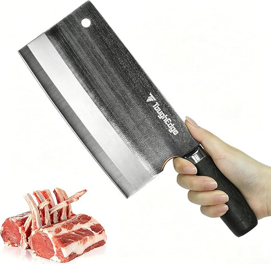 Meat Cleaver Knife, Forged 7.67" Bone Chopper, 5.6mm Thick Blade, All-in-One Chop & Slice Knife with Wenge Wood Handle for Home Kitchen & BBQ