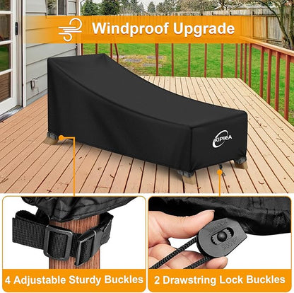 Kipiea Waterproof Patio Lounge Chair Covers for Outdoor Furniture, Heavy Duty Outdoor Chaise Lounge Cover with Anti UV and No Tears, No Fading (76"D x 32"W x 32"H)