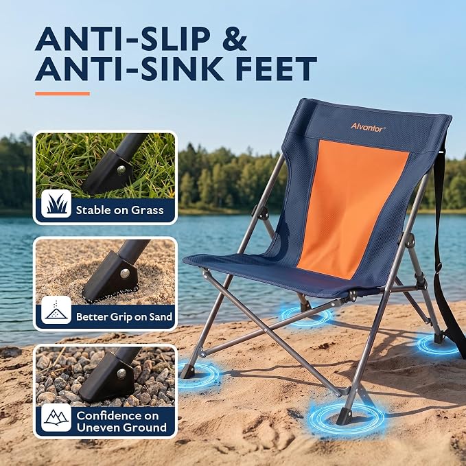 Alvantor® Camping Chair, High Back Folding Beach Chair Breathable for Outdoor, Ergonomic Backrest, Easy Use Portable Lawn Chair Seat for Travel, Fishing, Pinic, Sports Events, 20"x28"x28"