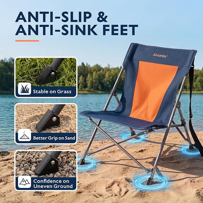 Alvantor® Camping Chair 2 Pack, High Back Folding Beach Chair Breathable for Outdoor, Ergonomic Backrest, Easy Use Portable Lawn Chair Seat for Travel, Pinic, Sports Events, 20"x28"x28"