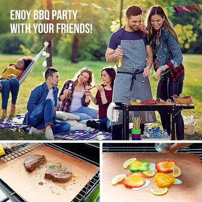 LOOCH Copper Grill Mat Set of 5 Non-Stick BBQ Mats Reusable Easy Clean | Non-stick copper BBQ mats for gas charcoal electric grills oven safe reusable dishwasher safe high heat resistant rust-proof