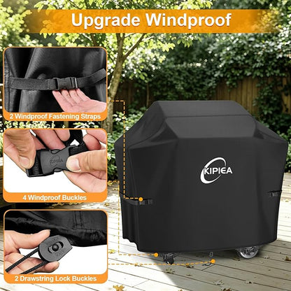 Kipiea 600D Heavy Duty Gas Grill Cover for Weber Spirit 2-Burner Grills, Including Spirit II E-210, 48-Inch Waterproof BBQ Cover with Windproof Buckles, UV Resistant, No Tear, No Fading