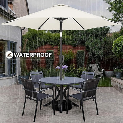 FLAME&SHADE 10ft Patio Umbrella - Outdoor Umbrella with 6 Sturdy Ribs, Push Button Tilt and Crank, UV Protection Table Market Umbrella for Pool, Porch，Garden, Deck, Backyard(Ivory)