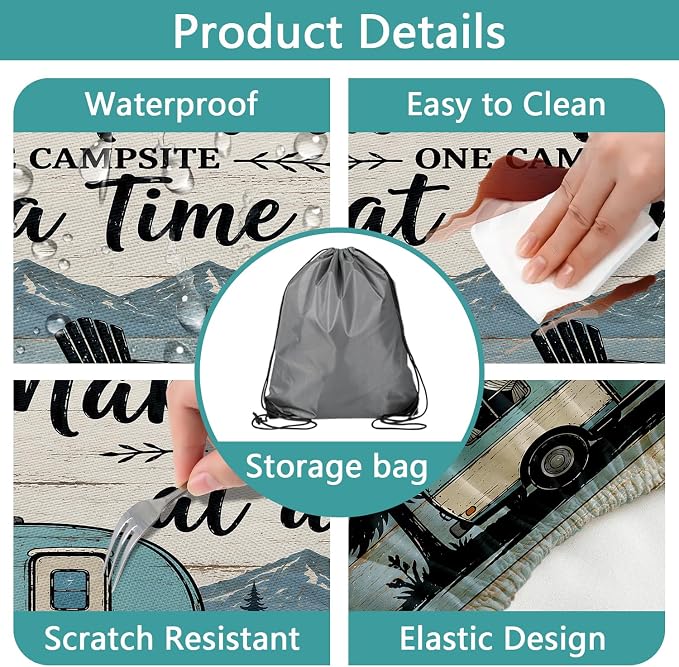 Picnic Table Cover with Bench Covers and Bag, Rustic Farmhouse Camper & Mountain Wood Print Waterproof Fitted Camping Tablecloths with Elastic Edges for Indoor, Outdoor & Garden, 3 Pcs Set 30x72 Inch