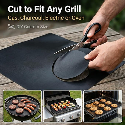 Grill Mats for Gas Grill, Set of 10, 23 x 16.5 Inch | Non-Stick Sheets for Outdoor Grill Cooking and Grilling