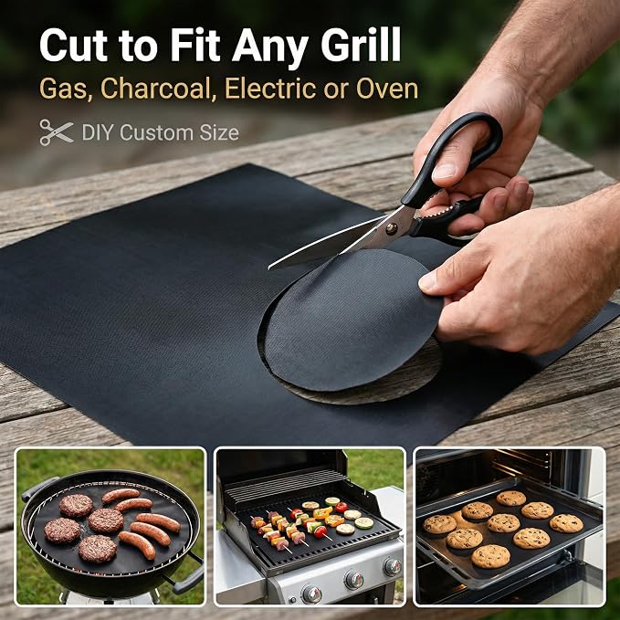 Grill Mats for Grill, Set of 6, 23 x 16.5 Inch | Non-Stick Sheets for Outdoor Grill Cooking and Grilling