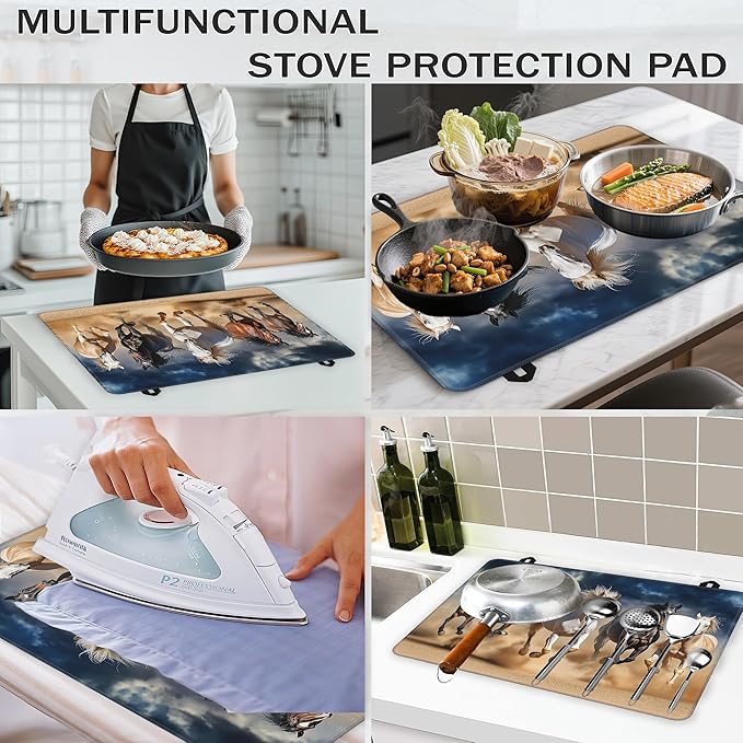 Stove Top Covers for Electric Stove,Galloping Horse Flat Top Stove Cover,Cool Animal Heat Resistant Glass Top Stove Cover Protector Anti-Slip Range Covers, 28 x 20 Inch