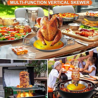 Al Pastor Skewer for Grill, Stainless Steel Vertical Skewer, Brazilian Vertical Spit with 5 Removable Spikes(6"/8”/10"/12”/14")& Brushes, for Tacos Al Pastor, Shawarma Kebabs Smoker Oven BBQ Dishes