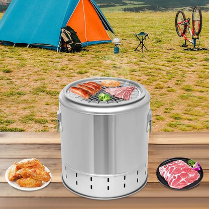 Portable Smokeless Barbecue Charcoal Barrel Grill, Stainless Steel Surround Charcoal kebab Grill with 20 Skewers 360°Heated Surround Kebab & BBQ Design