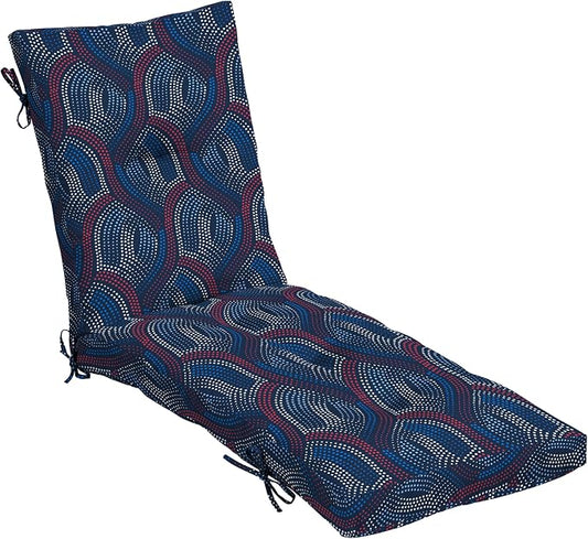 Arden Outdoor Tufted Chaise Cushion, 22x76, Sapphire Liberty Mosaic | Plush Comfort, Modern Tuft, Lounge Cushion, Rain-Proof, Fade Resistant, Mold and Mildew Resistant