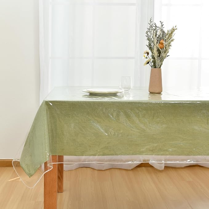 JIUZHEN 60" x 140" Clear Vinyl Tablecloth – Heavy Duty, Waterproof, Oil-Proof – Easy Clean Cover for Dining, Parties, Camping, Outdoor (Rectangle)