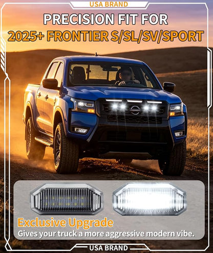 Front Grill Lights for Nissan Frontier 2025-2027 S/SL/SV/Sport Only, White | Direct-Snap Installation; OEM-Style Fit; IP68 Waterproof LED; No-Drill Setup; Raptor-Style Front-End Upgrade; Off-Road Ready