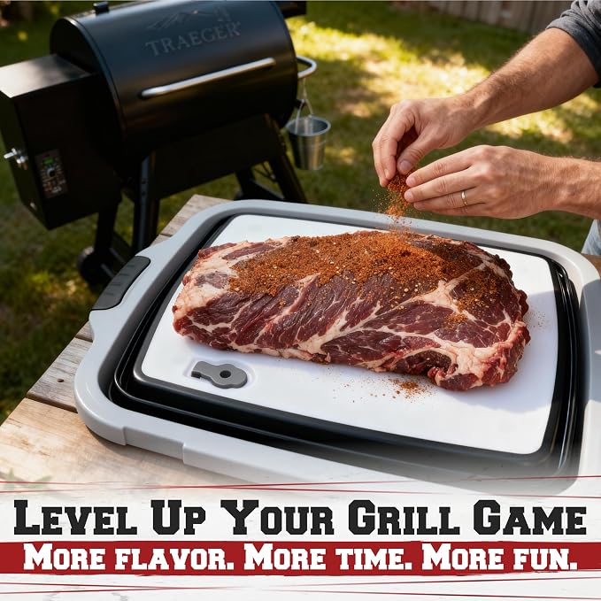 Collapsible XL Smoker & BBQ Prep Tub with Locking Lid | Includes Cutting Board, Meat Marinade & Brine Container For Turkey, Brisket & Ribs - Best Grill Accessories Gifts For Men