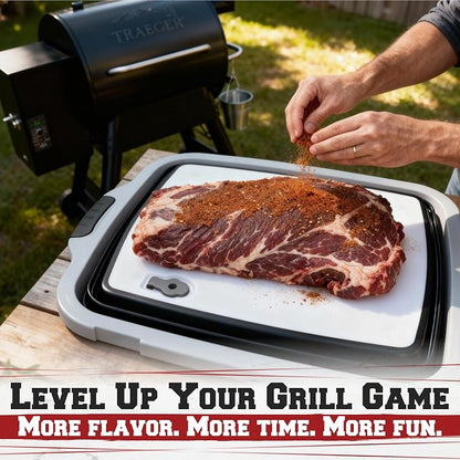 Collapsible XL Smoker & BBQ Prep Tub with Locking Lid | Includes Cutting Board, Meat Marinade & Brine Container For Turkey, Brisket & Ribs - Best Grill Accessories Gifts For Men