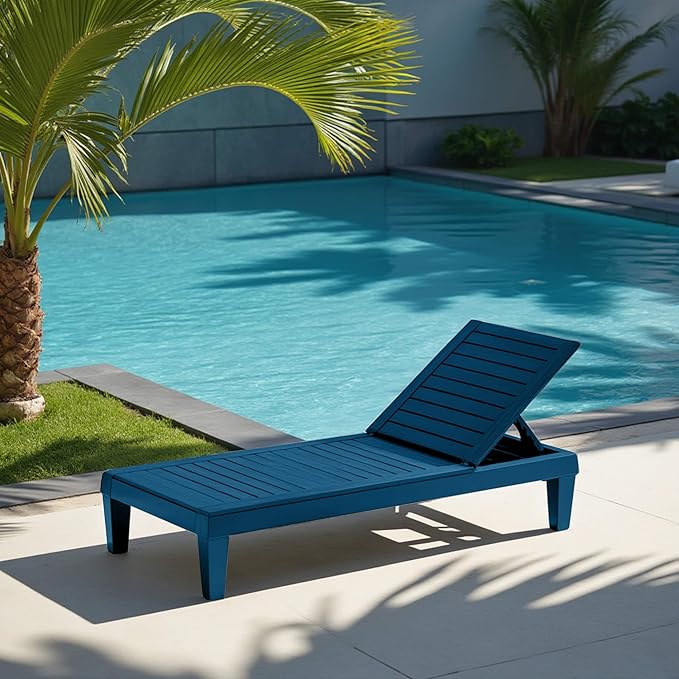Nestl Sun Tanning Chair - Blue Chaise Lounge Chair Outdoor, Lightweight Pool Lounge Chairs, Adjustable 5-Position Reclining Lawn Chair, Waterproof Beach Outdoor Lounge Chairs